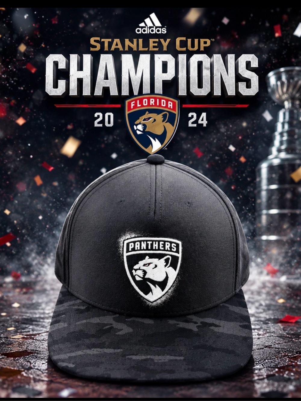 Adidas Florida Panthers Stanley Cup Champions Hat Gray Camo Snapback NHL Cap